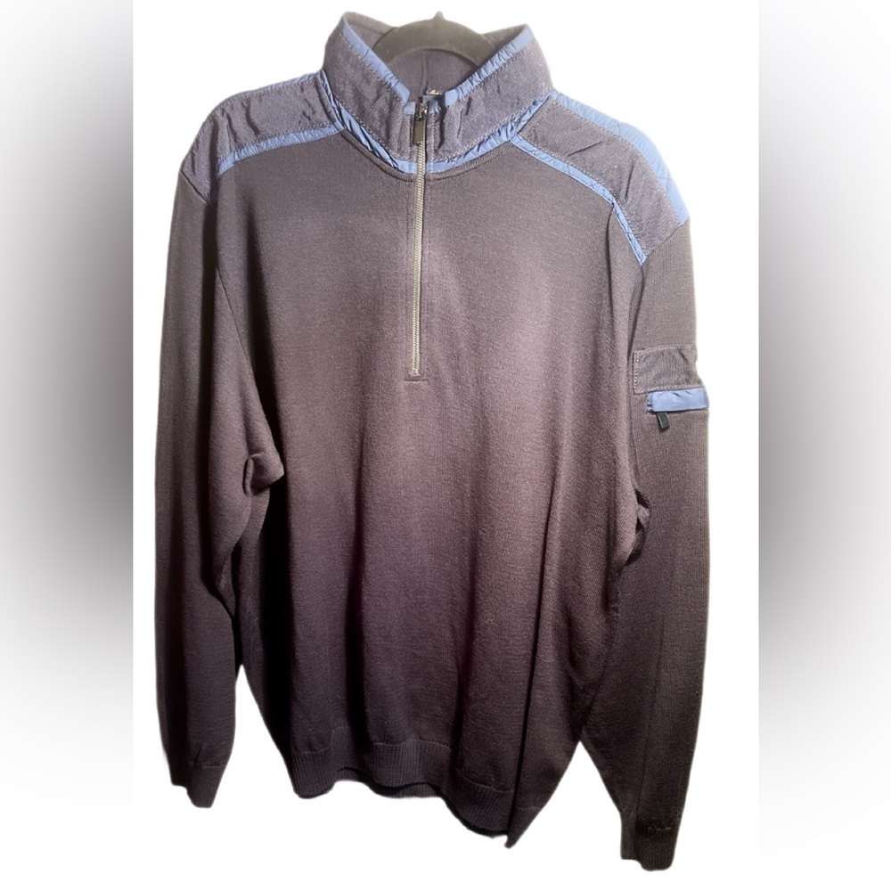 Vintage Paul & Shark Black 1/4 Zip-Up wool long sleeve Sweater Blue Trim 2XL